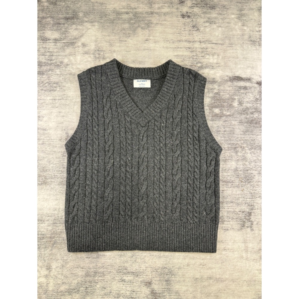 Old Navy Mens Relaxed Cable Knit Sweater Vest Charcoal Gray V-Neck M S/777385-02